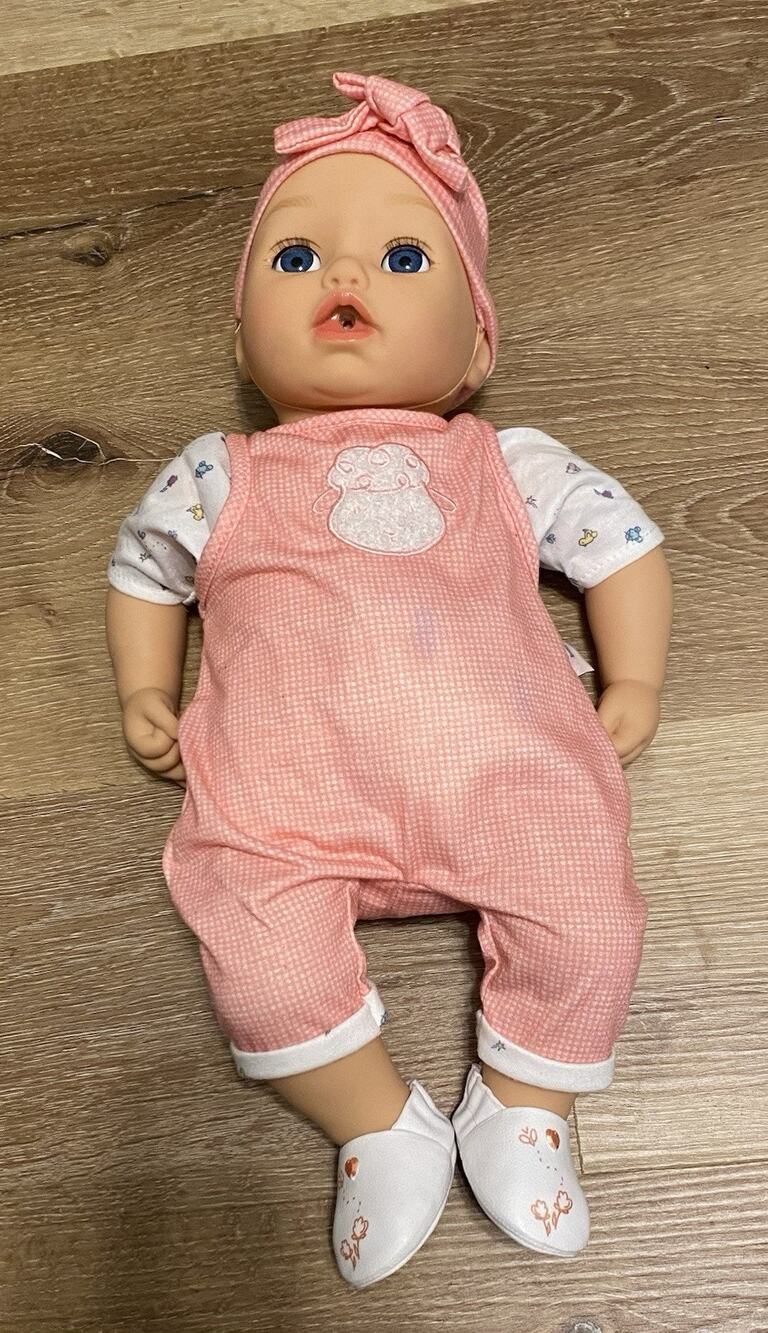 Baby Born My Real Baby Doll Annabell Blue Eyes Pink Outfit Lamb Talks Bald